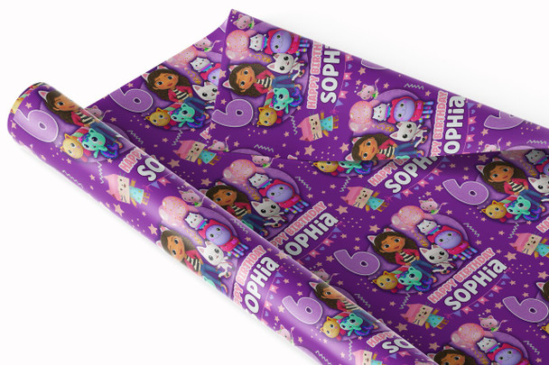 Personalised Wrapping Paper Birthday Gabby's Dollhouse Kids Custom Gift Wrap