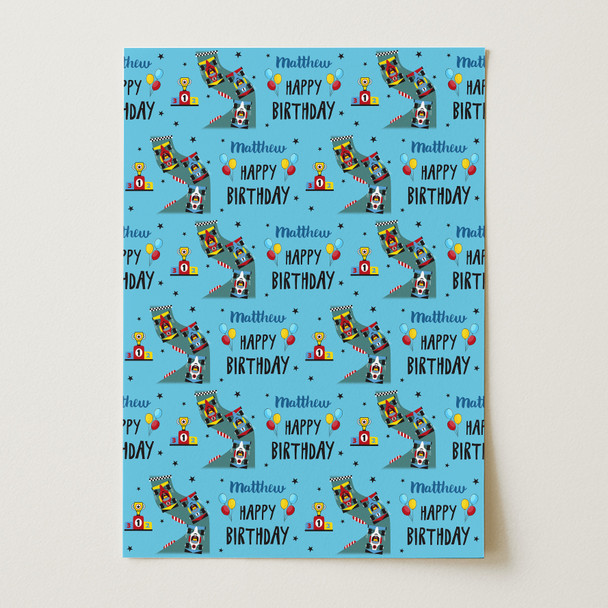 Personalised Wrapping Paper Kids Birthday Racing Cars For Boys Custom Gift Wrap
