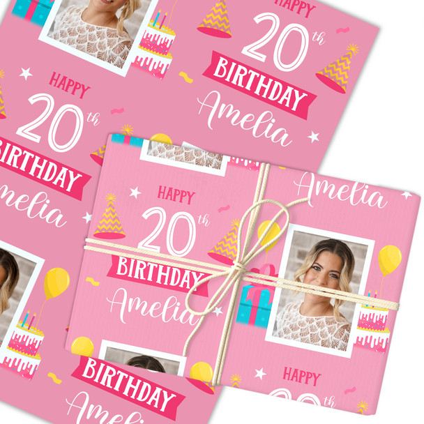 Personalised Wrapping Paper 20th Birthday Pink Photo Girls Custom Gift Wrap
