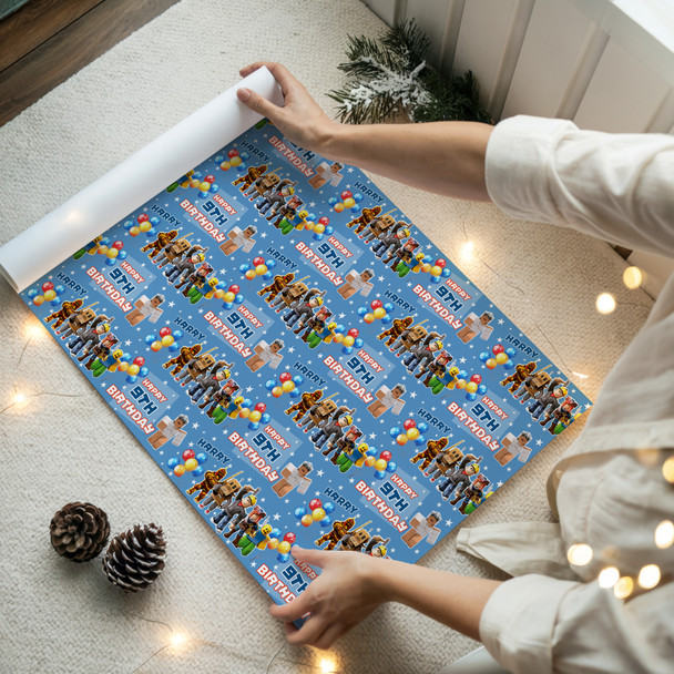 Personalised Wrapping Paper Kids Birthday Roblox Blue Custom Gift Wrap