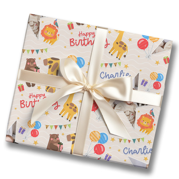 Personalised Wrapping Paper Kids Birthday Safari Animals Photo Custom Gift Wrap
