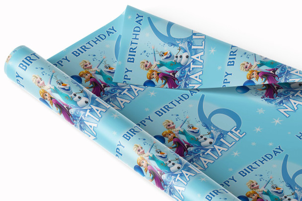 Personalised Wrapping Paper Kids Birthday Snow Blue Frozen Custom Gift Wrap