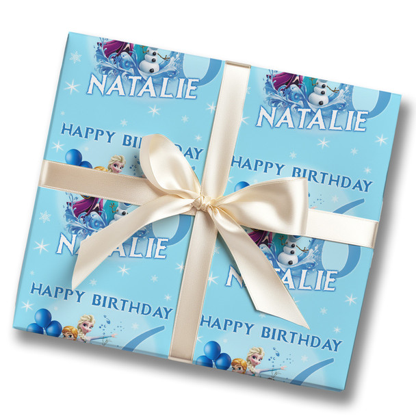 Personalised Wrapping Paper Kids Birthday Snow Blue Frozen Custom Gift Wrap