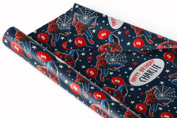 Personalised Wrapping Paper Kids Birthday Spiderman Navy Boys Custom Gift Wrap