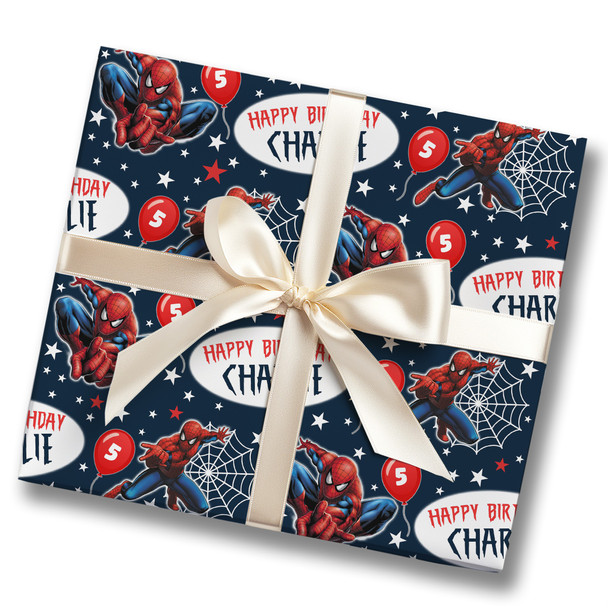 Personalised Wrapping Paper Kids Birthday Spiderman Navy Boys Custom Gift Wrap