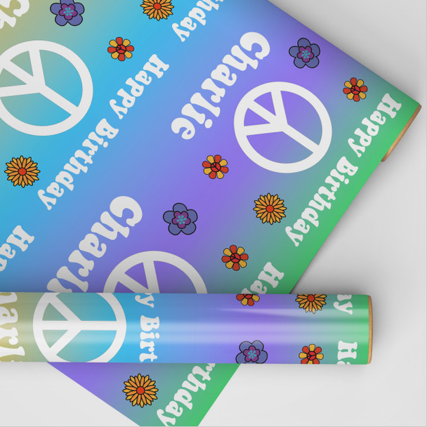 Personalised Wrapping Paper Kids Birthday Tie Dye Peace Custom Gift Wrap