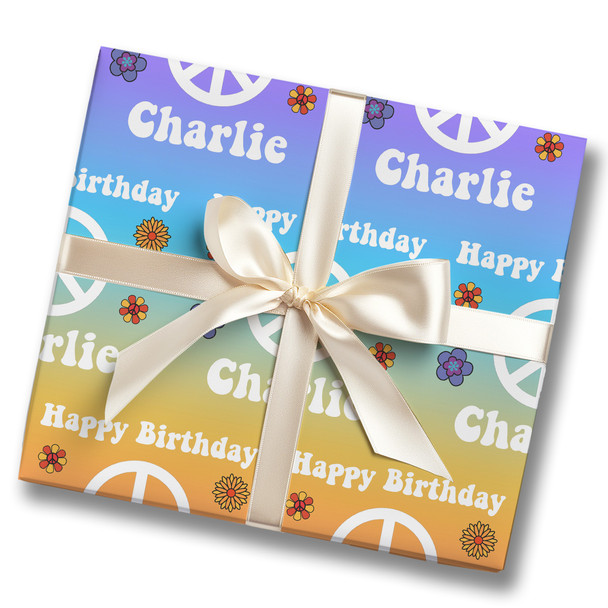 Personalised Wrapping Paper Kids Birthday Tie Dye Peace Custom Gift Wrap
