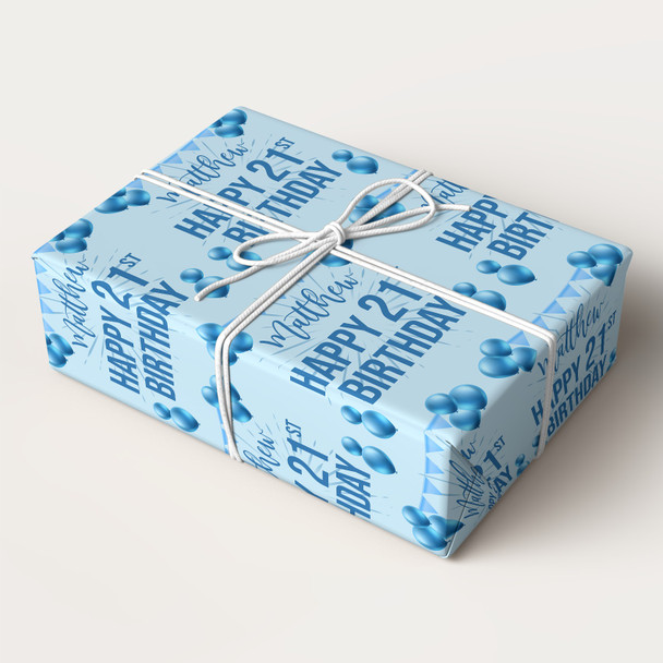 Personalised Wrapping Paper 21st Birthday Blue Boys Custom Gift Wrap
