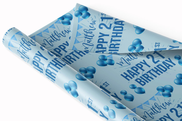 Personalised Wrapping Paper 21st Birthday Blue Boys Custom Gift Wrap