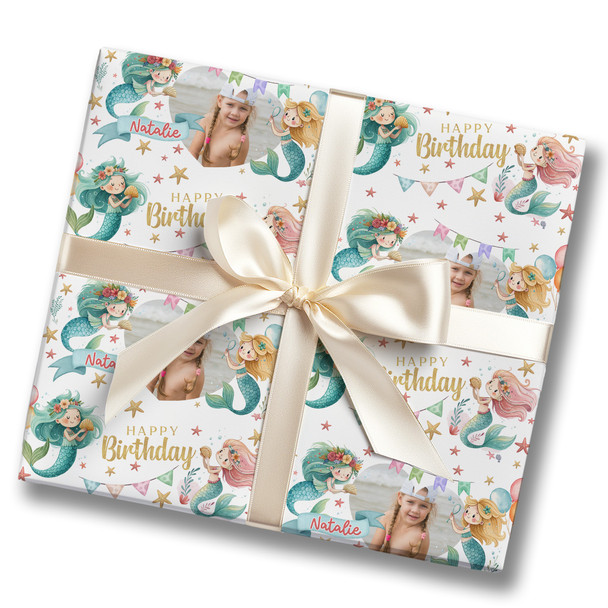 Personalised Wrapping Paper Kids Birthday Mermaids Photo Girls Custom Gift Wrap