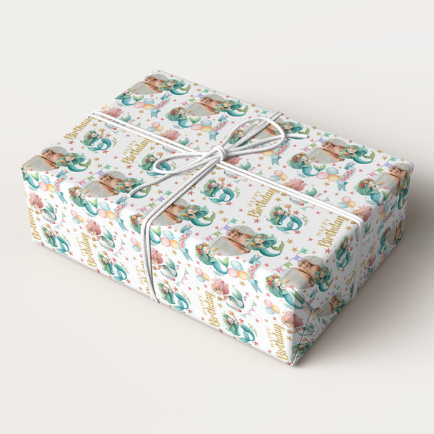 Personalised Wrapping Paper Kids Birthday Mermaid Photo Custom Gift Wrap