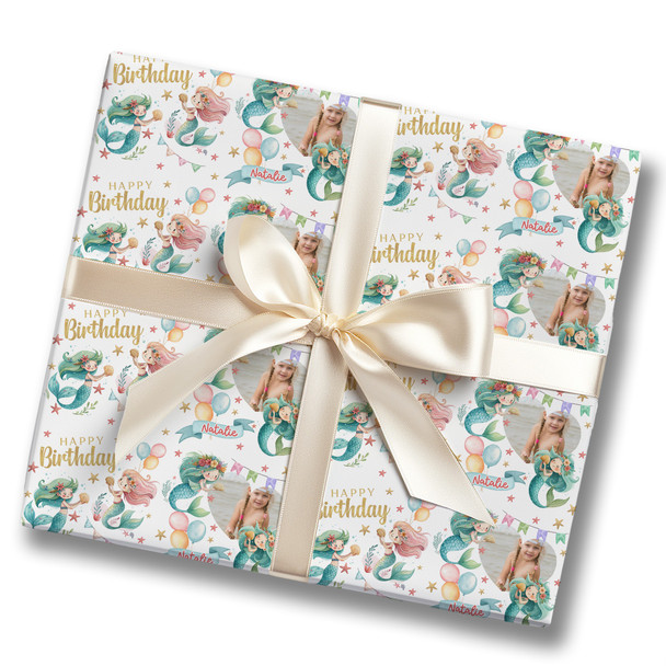 Personalised Wrapping Paper Kids Birthday Mermaid Photo Custom Gift Wrap