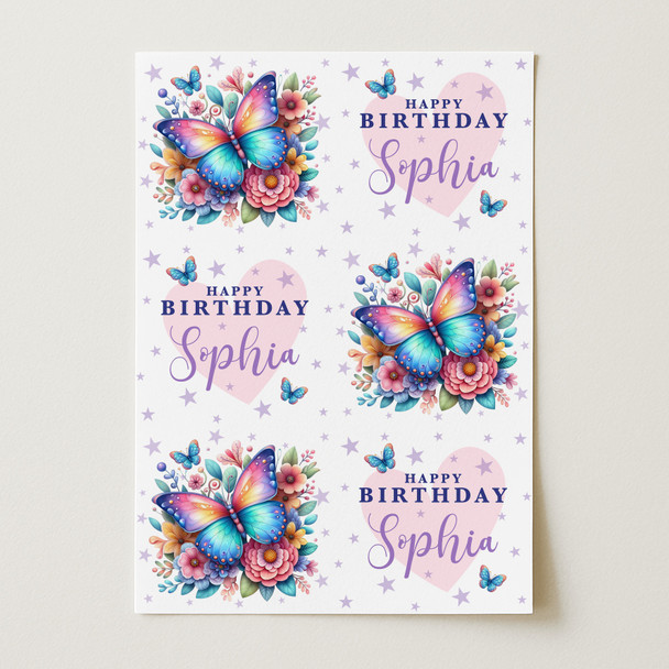 Personalised Wrapping Paper Kids Birthday White Butterflies Custom Gift Wrap