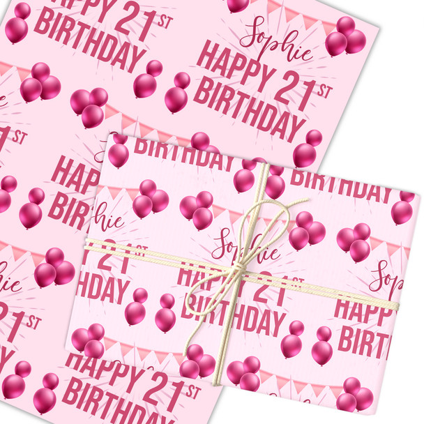 Personalised Wrapping Paper 21st Birthday Pink Girls Custom Gift Wrap