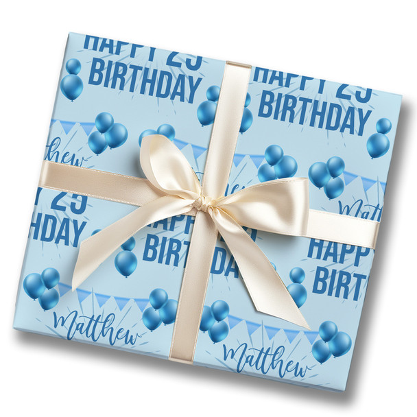 Personalised Wrapping Paper 25th Birthday Blue For Him Custom Gift Wrap
