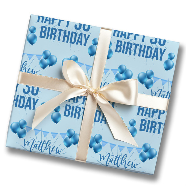 Personalised Wrapping Paper 30th Birthday Blue For Him Custom Gift Wrap
