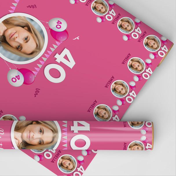 Personalised Wrapping Paper 40th Birthday Pink Photo Custom Gift Wrap
