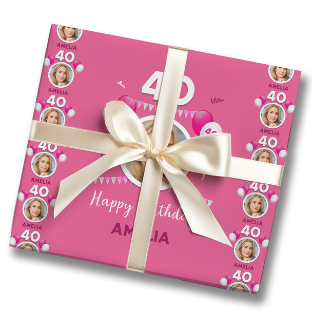 Personalised Wrapping Paper 40th Birthday Pink Photo Custom Gift Wrap