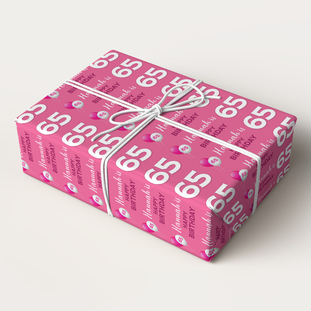 Personalised Wrapping Paper 65th Birthday For Her Pink Custom Gift Wrap