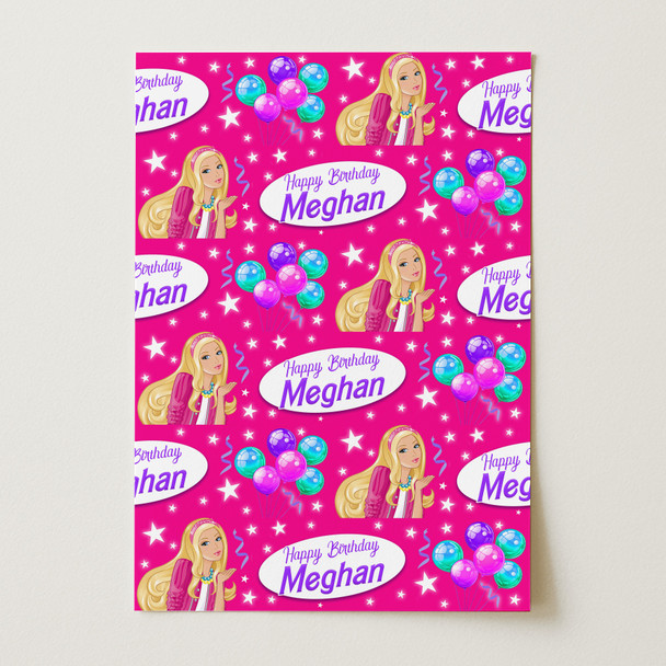 Personalised Wrapping Paper Kids Birthday Barbie Pink Girls Custom Gift Wrap
