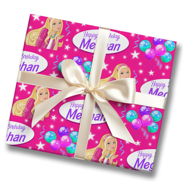 Personalised Wrapping Paper Kids Birthday Barbie Pink Girls Custom Gift Wrap