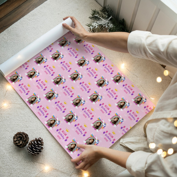 Personalised Wrapping Paper Kids Birthday Photo Girl Unicorn Custom Gift Wrap