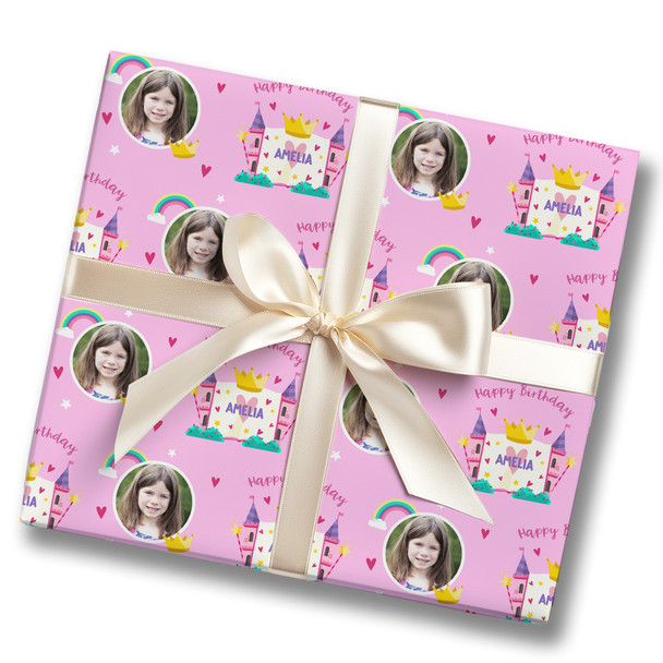 Personalised Wrapping Paper Kids Birthday Photo Princess Pink Custom Gift Wrap