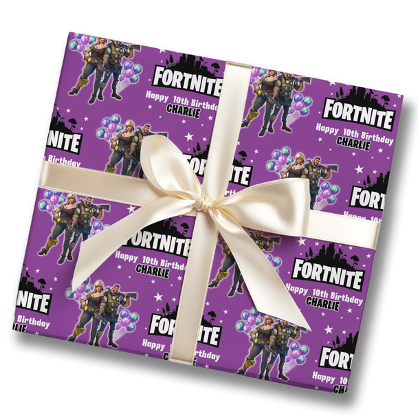 Personalised Wrapping Paper Kids Birthday Purple Fortnite Custom Gift Wrap