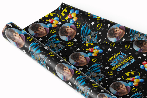 Personalised Wrapping Paper Kids Birthday Black Batman Boys Custom Gift Wrap