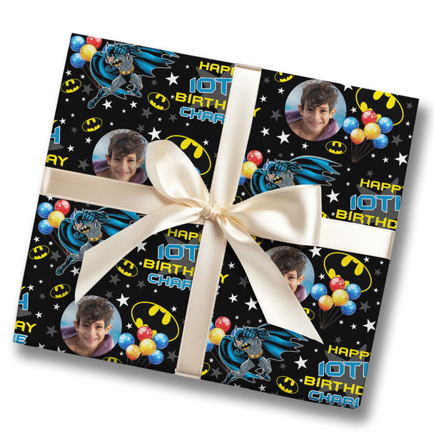 Personalised Wrapping Paper Kids Birthday Black Batman Boys Custom Gift Wrap
