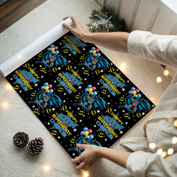 Personalised Wrapping Paper Kids Birthday Batman Logo Boys Custom Gift Wrap