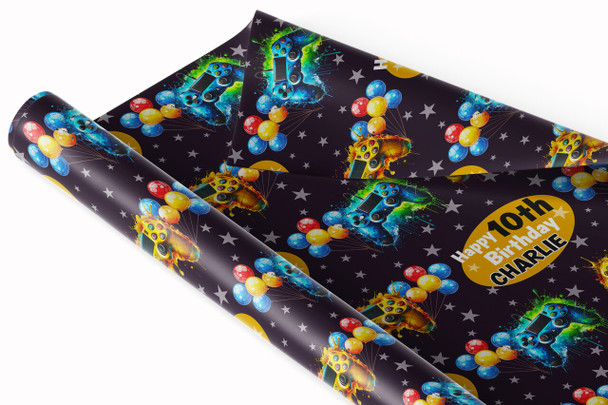 Personalised Wrapping Paper Kids Birthday Game Controller Boys Custom Gift-Wrap