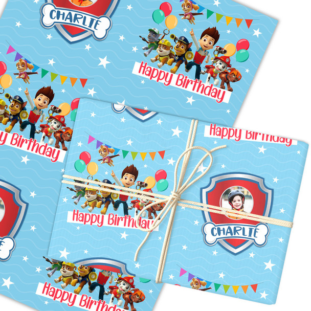 Personalised Wrapping Paper Kids Birthday Blue Boys Paw Patrol Custom Gift Wrap