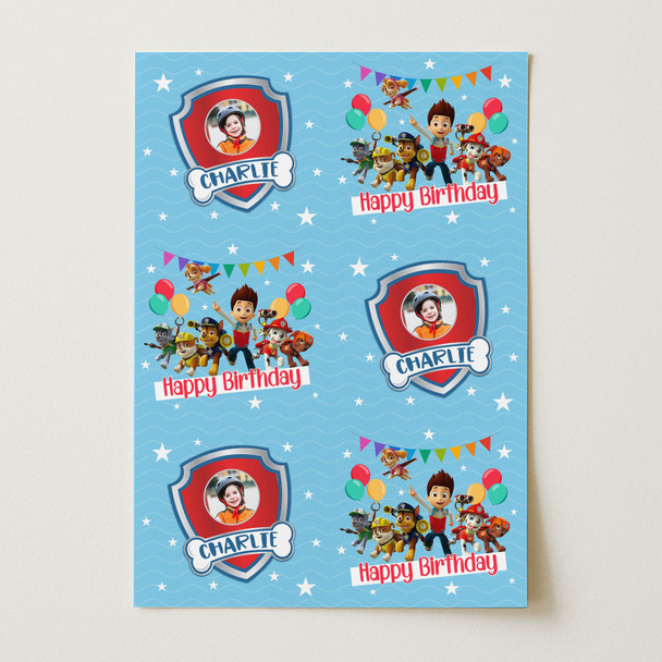 Personalised Wrapping Paper Kids Birthday Blue Boys Paw Patrol Custom Gift Wrap