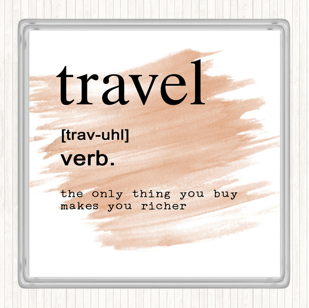 Watercolour Word Definition Travel Quote Coaster