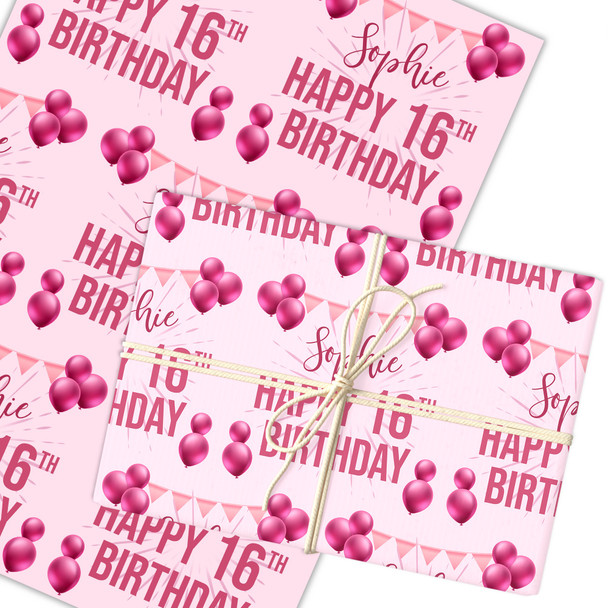 Personalised Wrapping Paper 16th Birthday Pink Girls Custom Gift Wrap