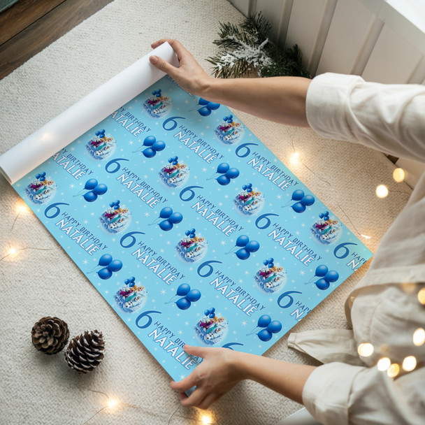 Personalised Wrapping Paper Kids Birthday Blue Kids Frozen Custom Gift Wrap
