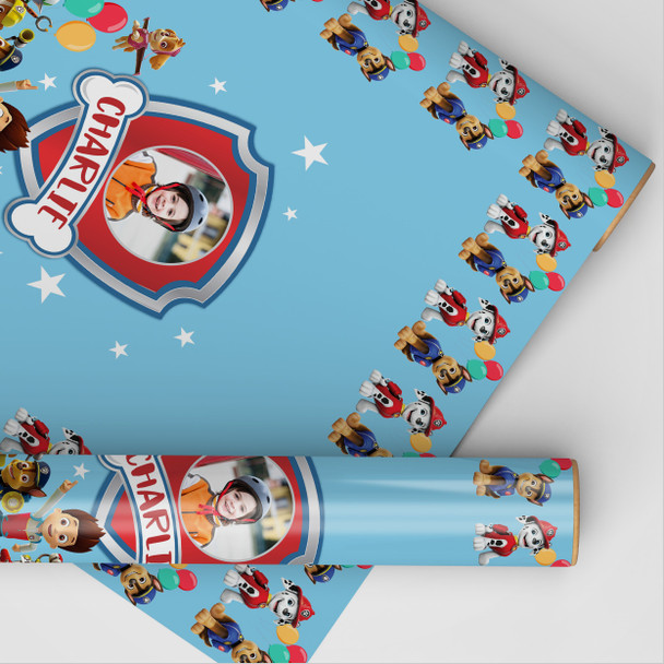 Personalised Wrapping Paper Kids Birthday Blue Paw Patrol Boys Custom Gift Wrap
