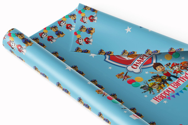 Personalised Wrapping Paper Kids Birthday Blue Paw Patrol Boys Custom Gift Wrap