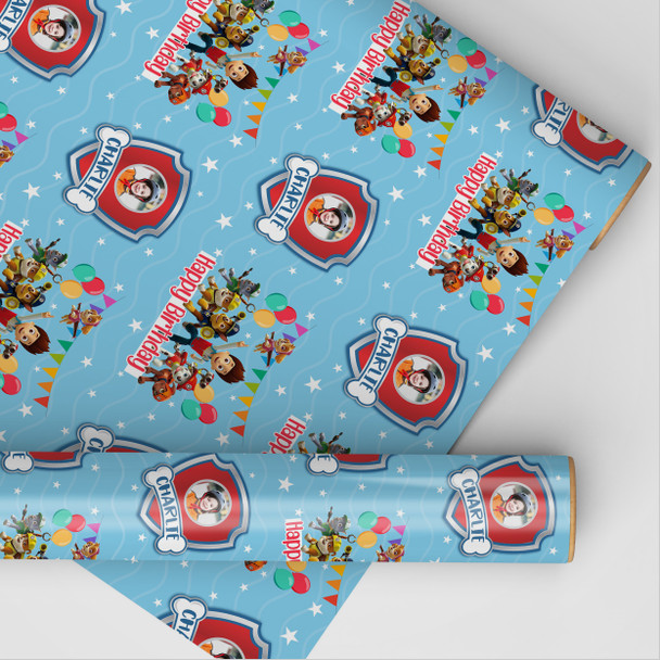 Personalised Wrapping Paper Kids Birthday Blue Paw Patrol Custom Gift Wrap
