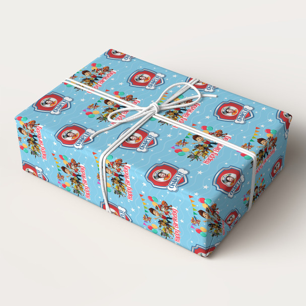 Personalised Wrapping Paper Kids Birthday Blue Paw Patrol Custom Gift Wrap