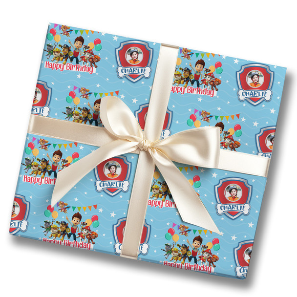 Personalised Wrapping Paper Kids Birthday Blue Paw Patrol Custom Gift Wrap