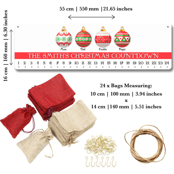 Personalised Christmas Advent Calendar Family Baubles DIY Xmas Countdown Sign