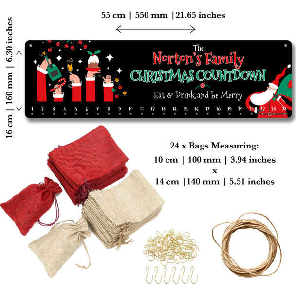 Personalised Christmas Advent Calendar Family Festive Hands Xmas Countdown Sign