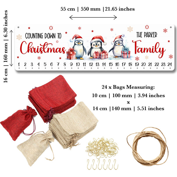 Personalised Christmas Advent Calendar Family Penguin DIY Xmas Countdown Sign
