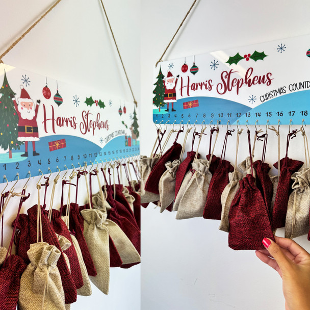 Personalised Christmas Advent Calendar Family Garland Xmas Countdown Sign