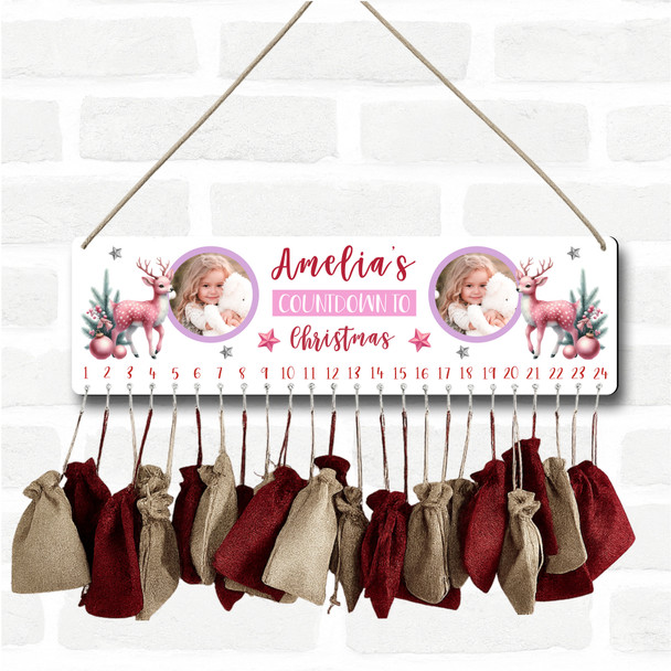 Personalised Christmas Advent Calendar Kids Photo Girl Pink Xmas Countdown Sign