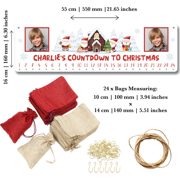 Personalised Christmas Advent Calendar Kids Photo Santa Tree Xmas Countdown Sign