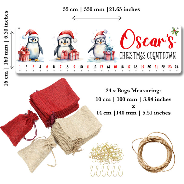 Personalised Christmas Advent Calendar Kids Penguins DIY Xmas Countdown Sign