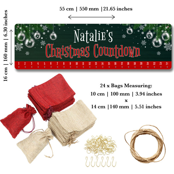 Personalised Christmas Advent Calendar Men Women Green Xmas Countdown Sign